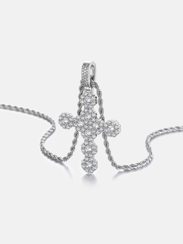 Floral Cluster Moissanite Cross Pendant