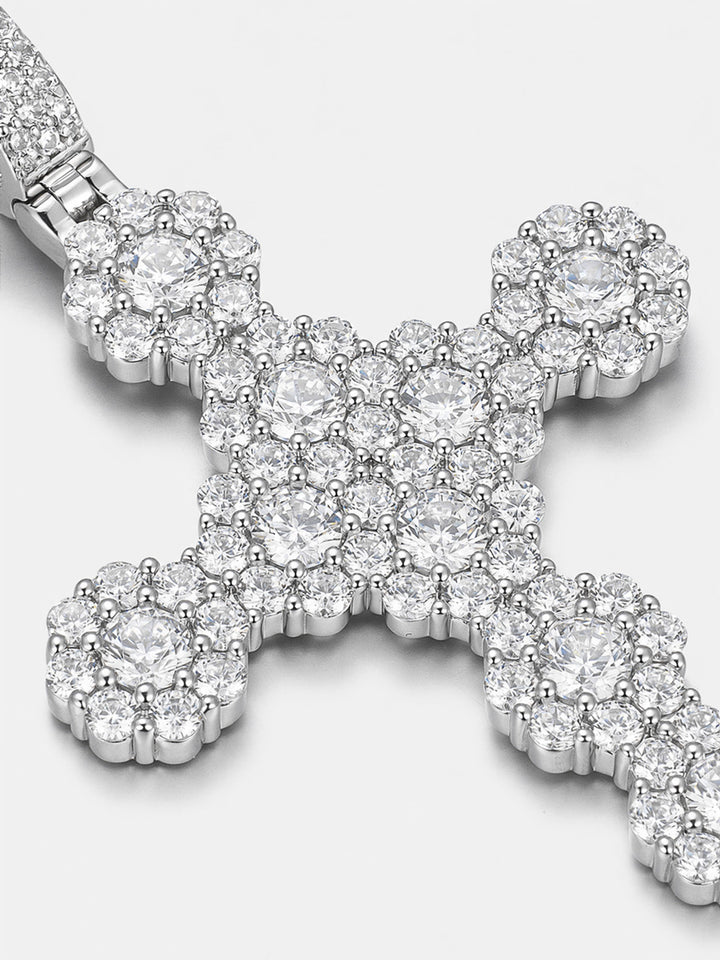 Floral Cluster Moissanite Cross Pendant