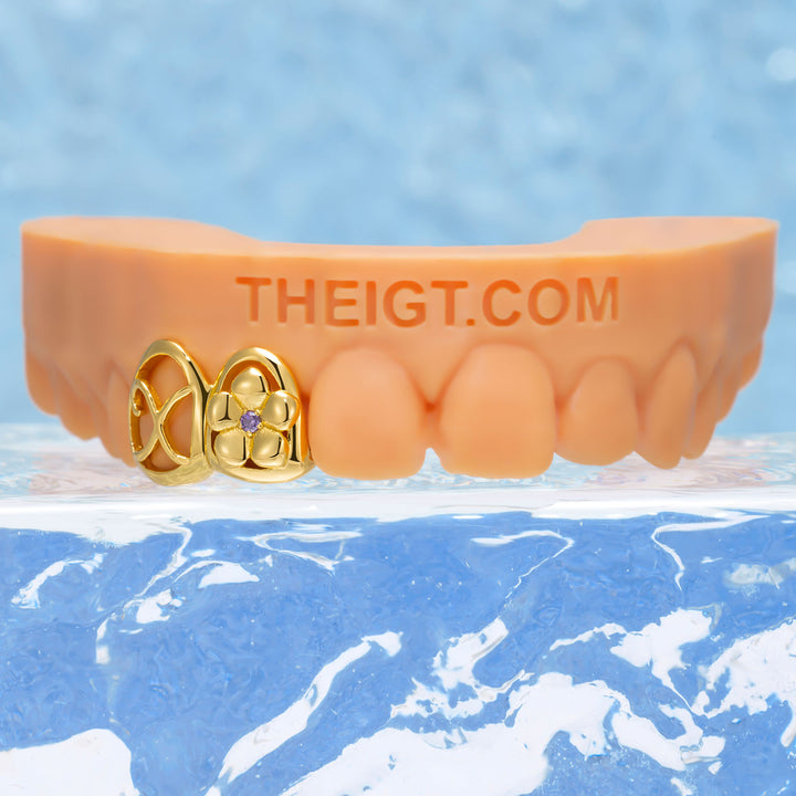 Floral Open Face 2-Cap Letter Grillz