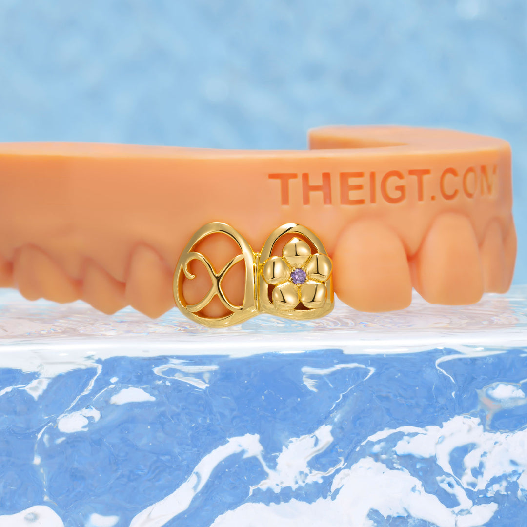 Floral Open Face 2-Cap Letter Grillz
