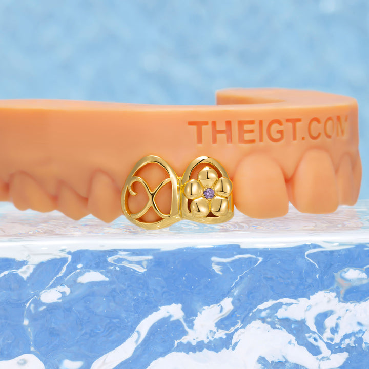 Floral Open Face 2-Cap Letter Grillz