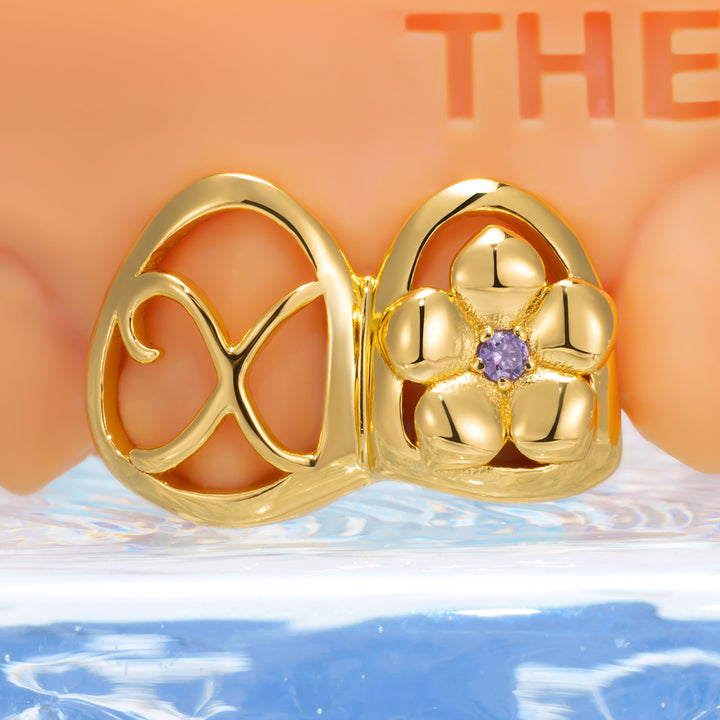 Floral Open Face 2-Cap Letter Grillz