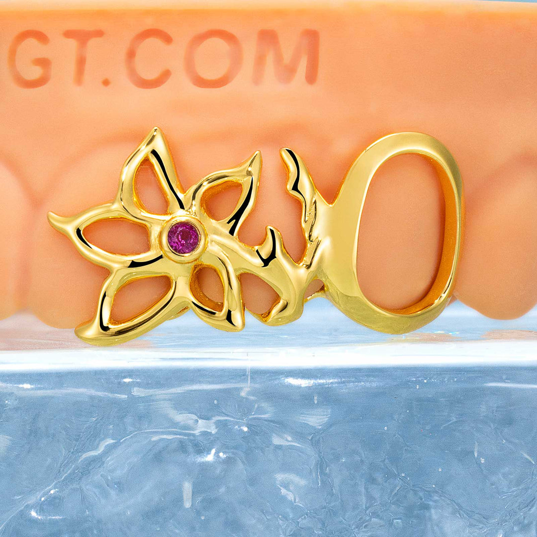 Flower With Ruby & Open Face Bridge Grillz