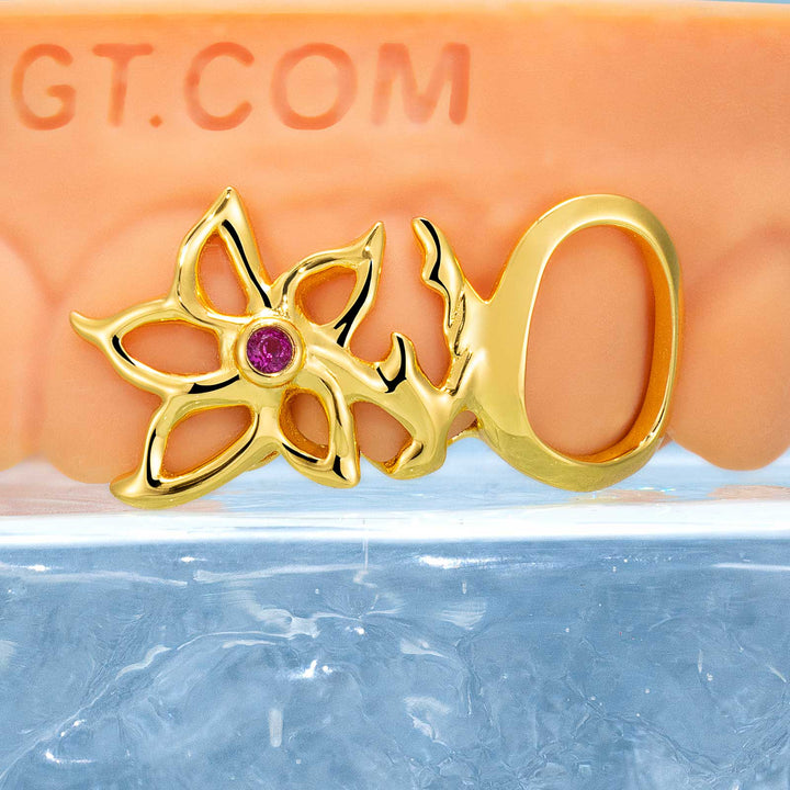 Flower With Ruby & Open Face Bridge Grillz