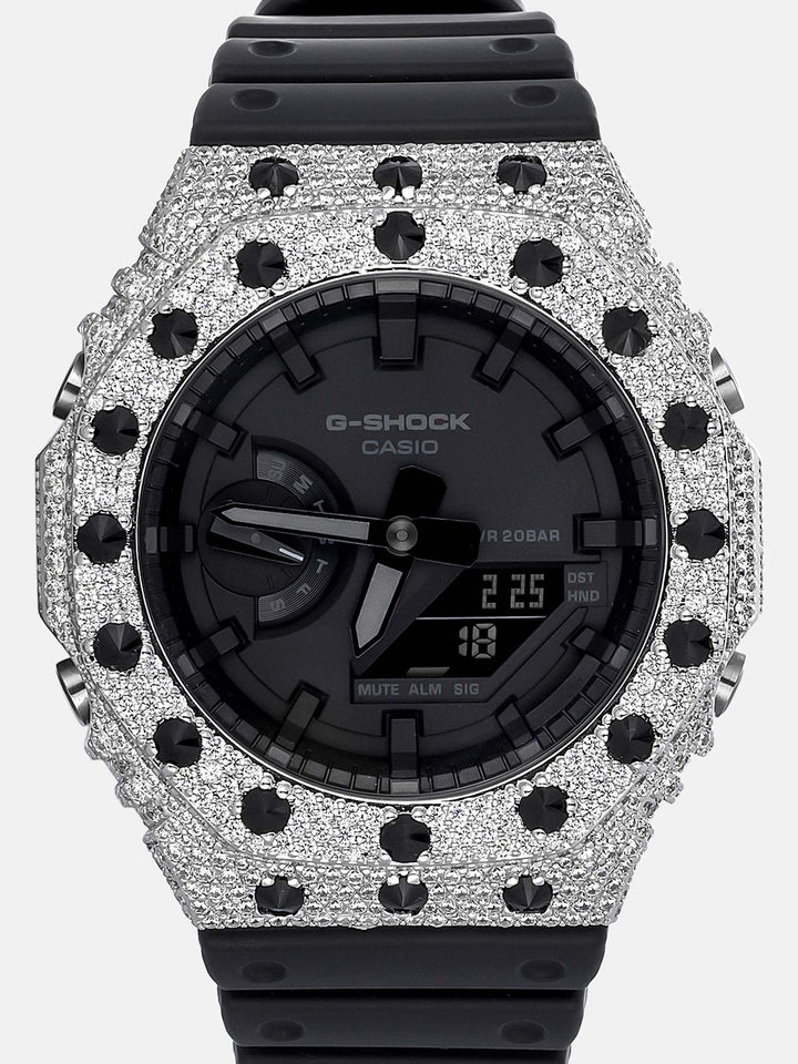 GA-2100 Reversed Black & Iced White Moissanite Case