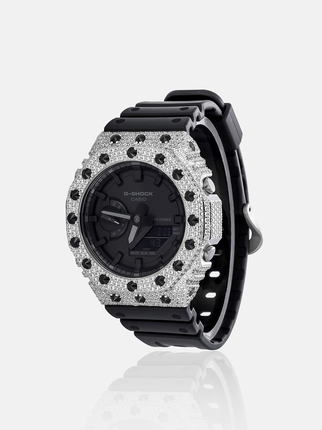 GA-2100 Reversed Black & Iced White Moissanite Case