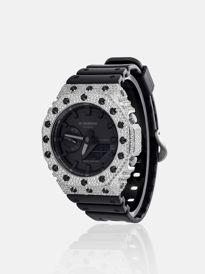 GA-2100 Reversed Black & Iced White Moissanite Case