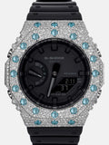 GA-2100 Reversed Blue & White Moissanite Case