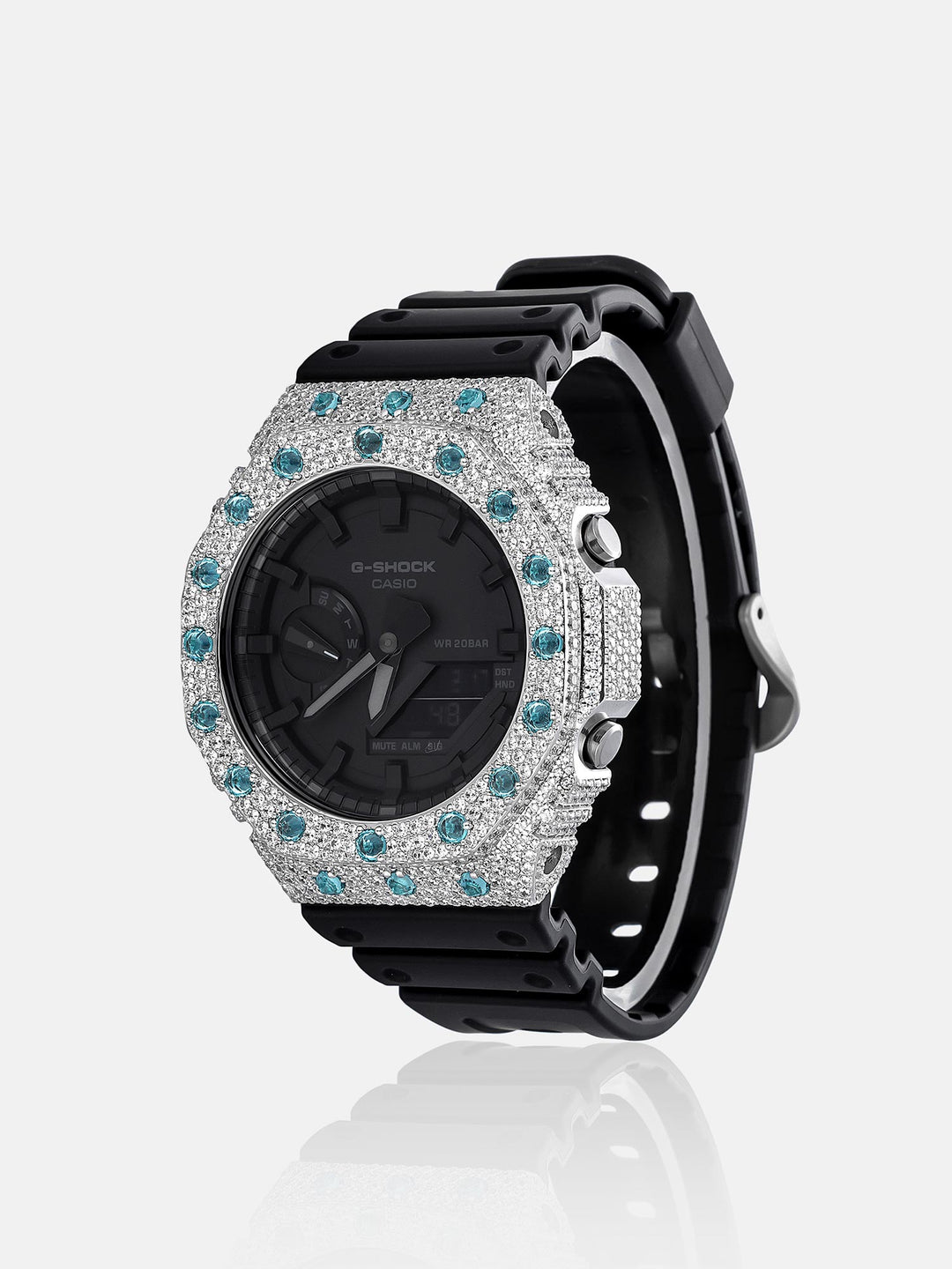 GA-2100 Reversed Blue & White Moissanite Case