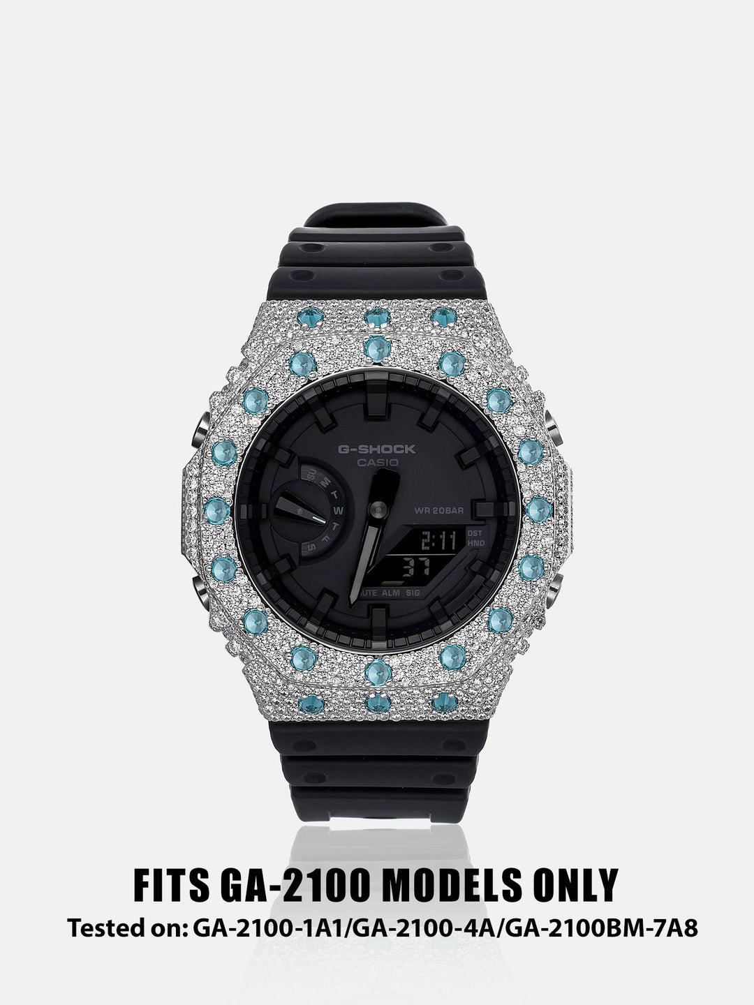 GA-2100 Reversed Blue & White Moissanite Case