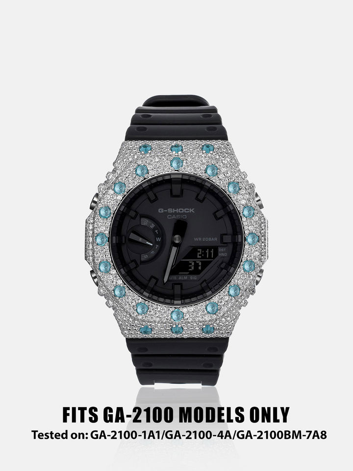 GA-2100 Reversed Blue & White Moissanite Case