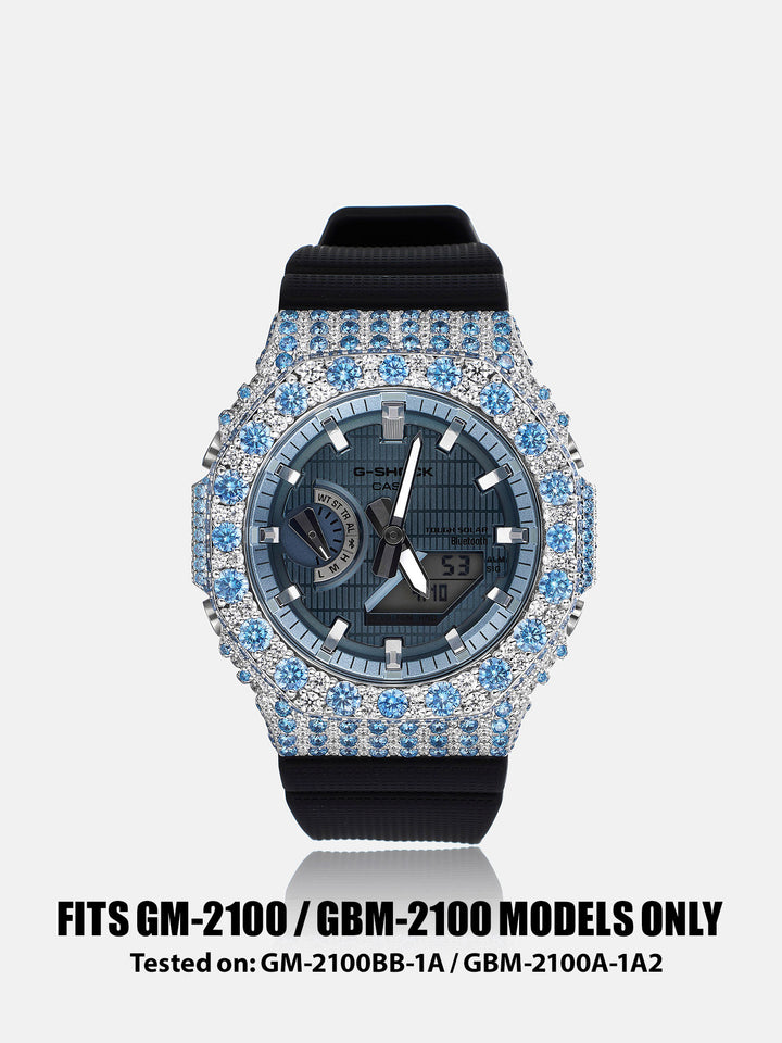 GM GBM 2100 Large Blue Gem Moissanite Iced Bezel