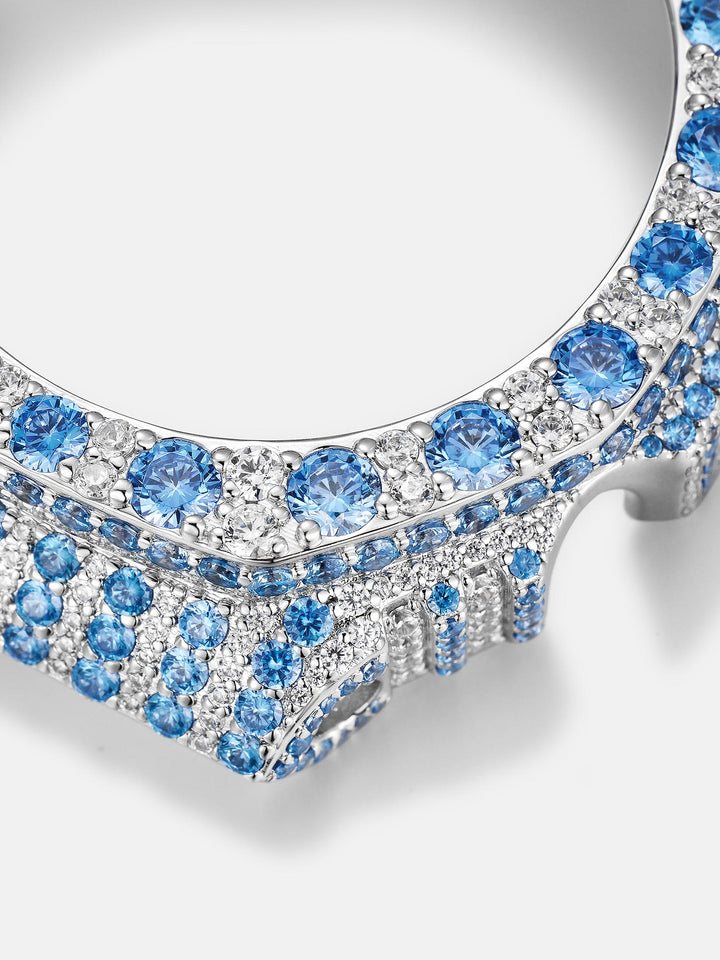 GM GBM 2100 Large Blue Gem Moissanite Iced Bezel