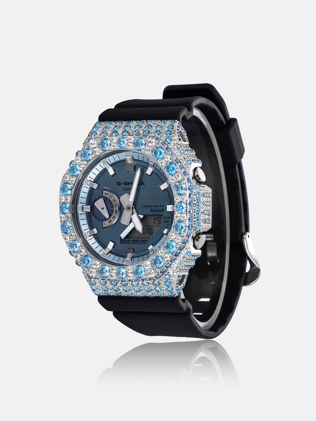 GM GBM 2100 Large Blue Gem Moissanite Iced Bezel