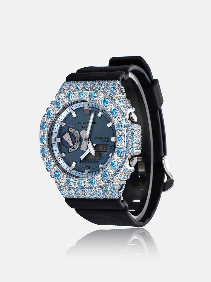 GM GBM 2100 Large Blue Gem Moissanite Iced Bezel