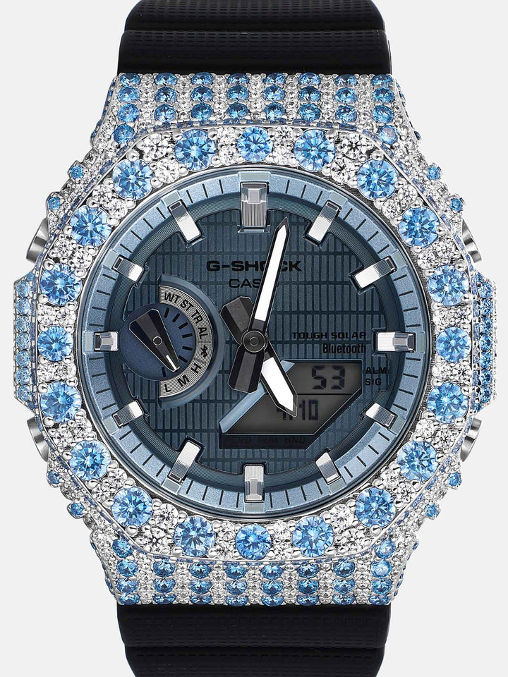 GM GBM 2100 Large Blue Gem Moissanite Iced Bezel