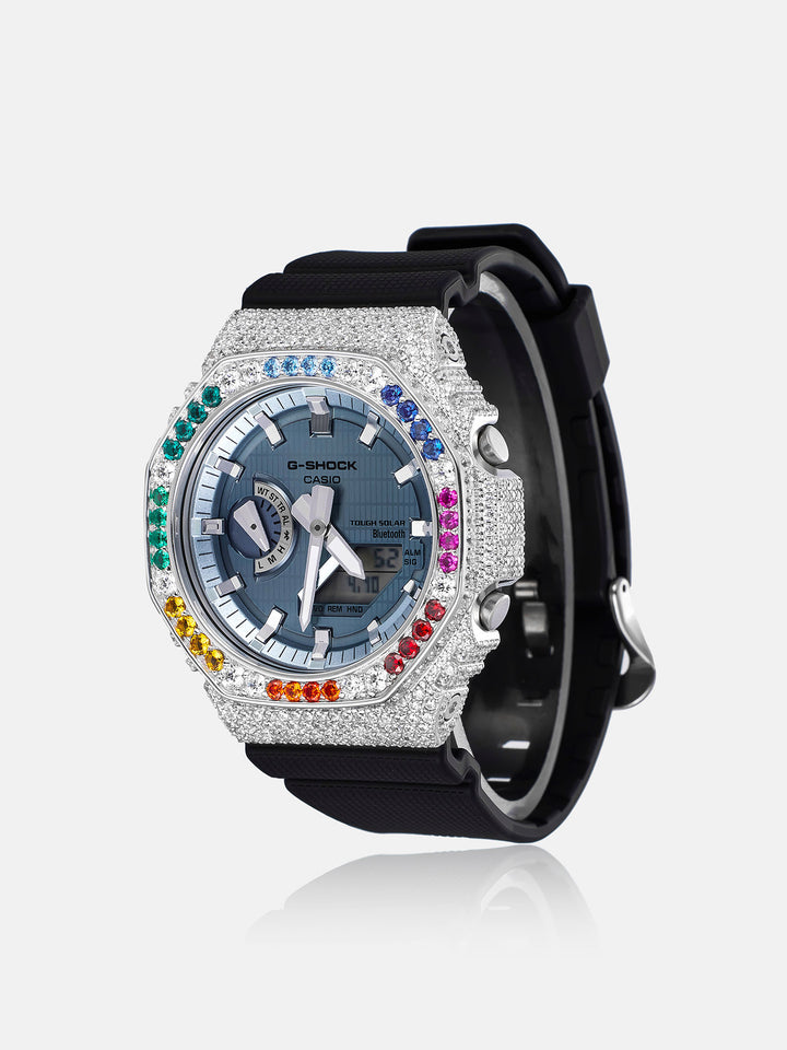 GM GBM 2100 Rainbow Gem White Moissanite Iced Bezel