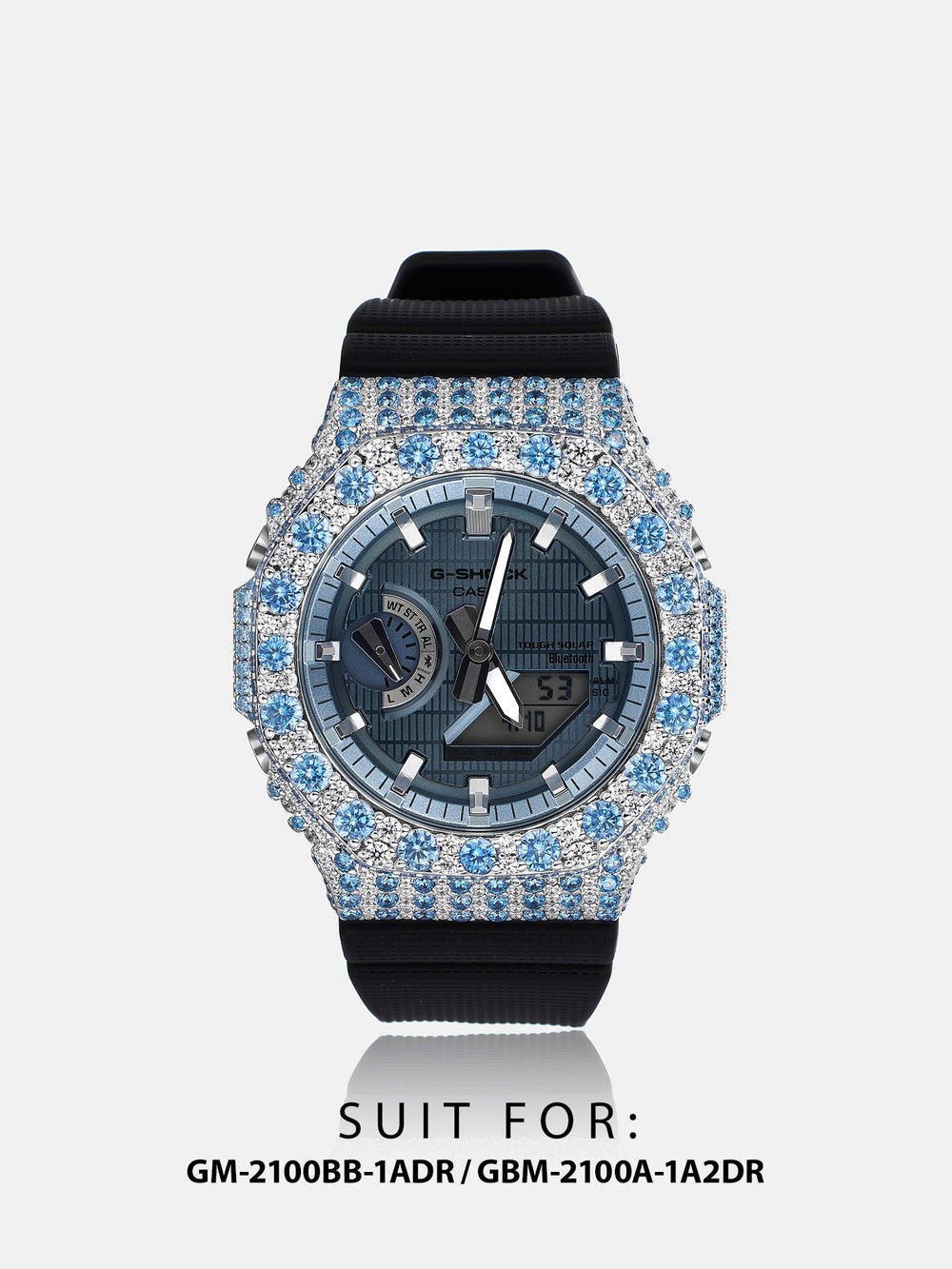 GM GBM 2100 Large Blue Gem Moissanite Iced Bezel