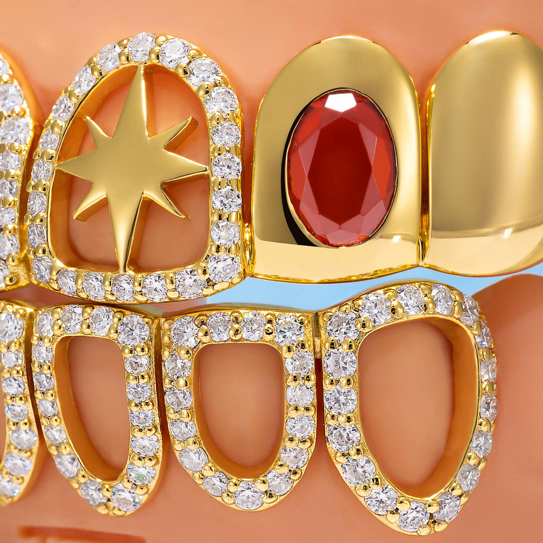 Gold Ruby Floral Open Grillz
