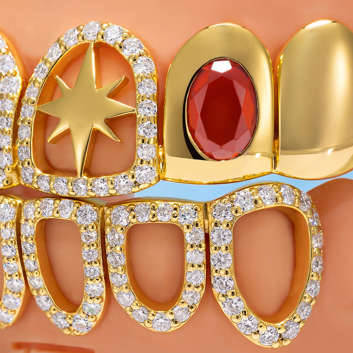 Gold Ruby Floral Open Grillz