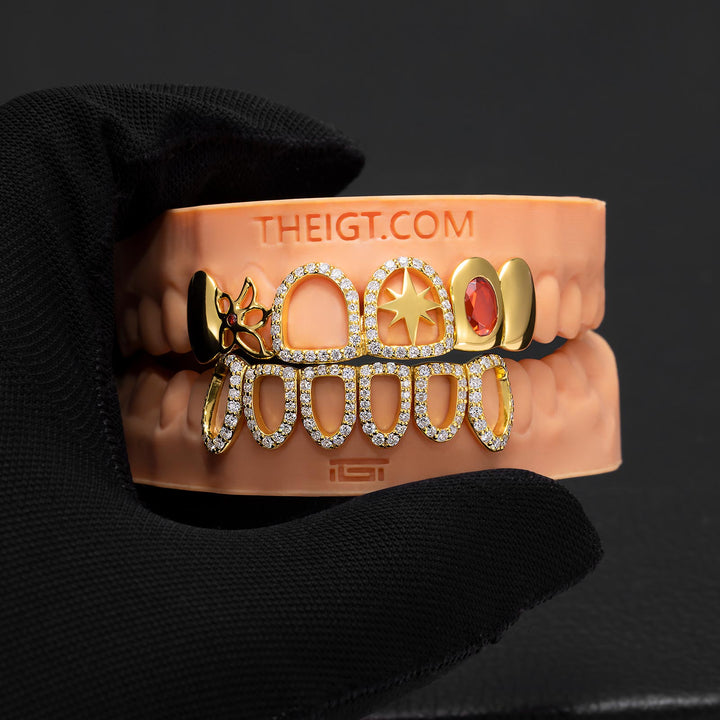 Gold Ruby Floral Open Grillz