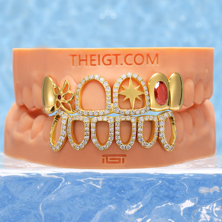 Gold Ruby Floral Open Grillz