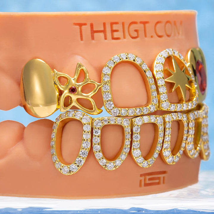 Gold Ruby Floral Open Grillz