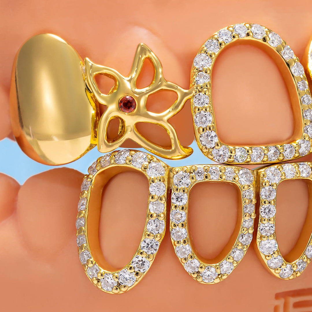 Gold Ruby Floral Open Grillz