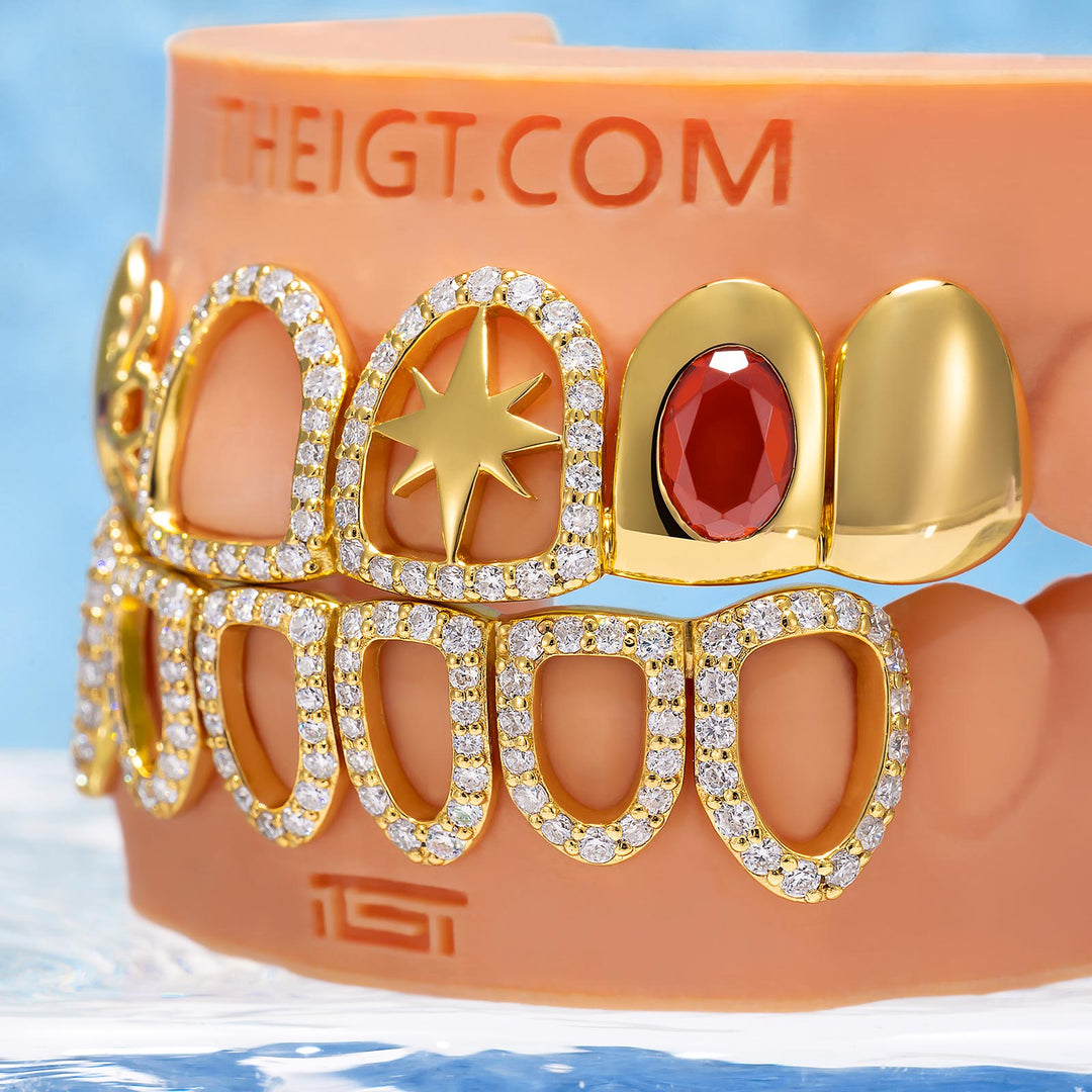 Gold Ruby Floral Open Grillz