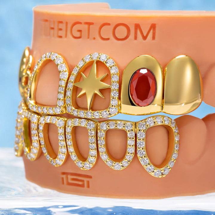 Gold Ruby Floral Open Grillz