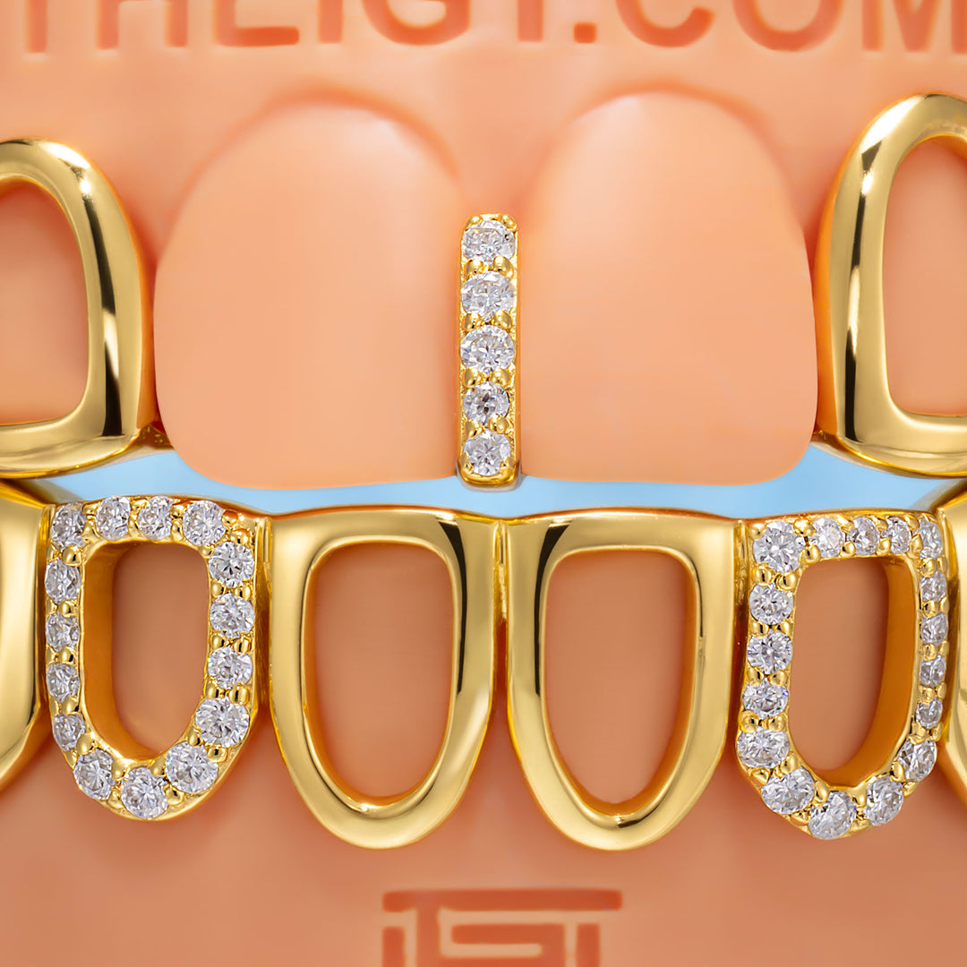 Gold Star Fangs & Opal Open Face Grillz