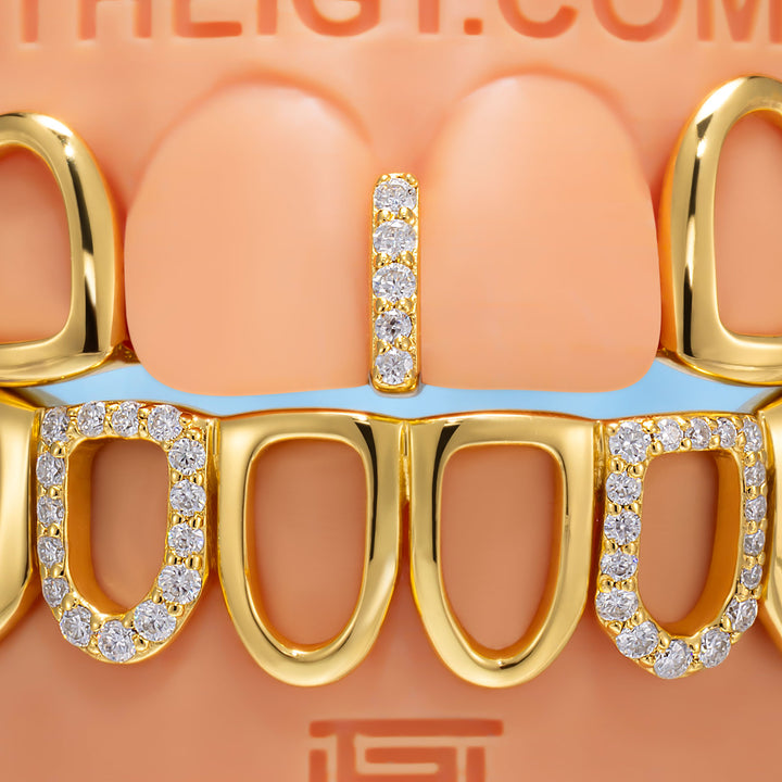 Gold Star Fangs & Opal Open Face Grillz