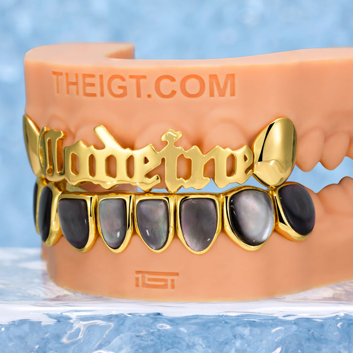 Golden Name & Black Pearl Grillz