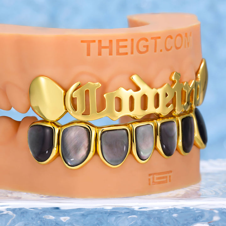 Golden Name & Black Pearl Grillz