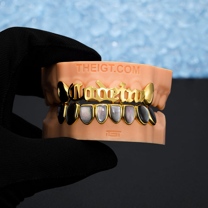 Golden Name & Black Pearl Grillz