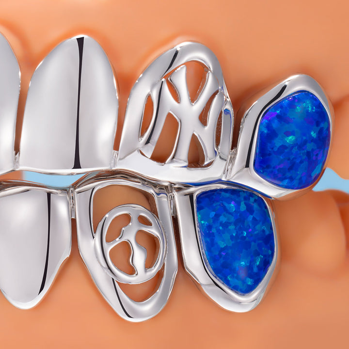 Gothic Cross Spiderweb Blue Opal Grillz