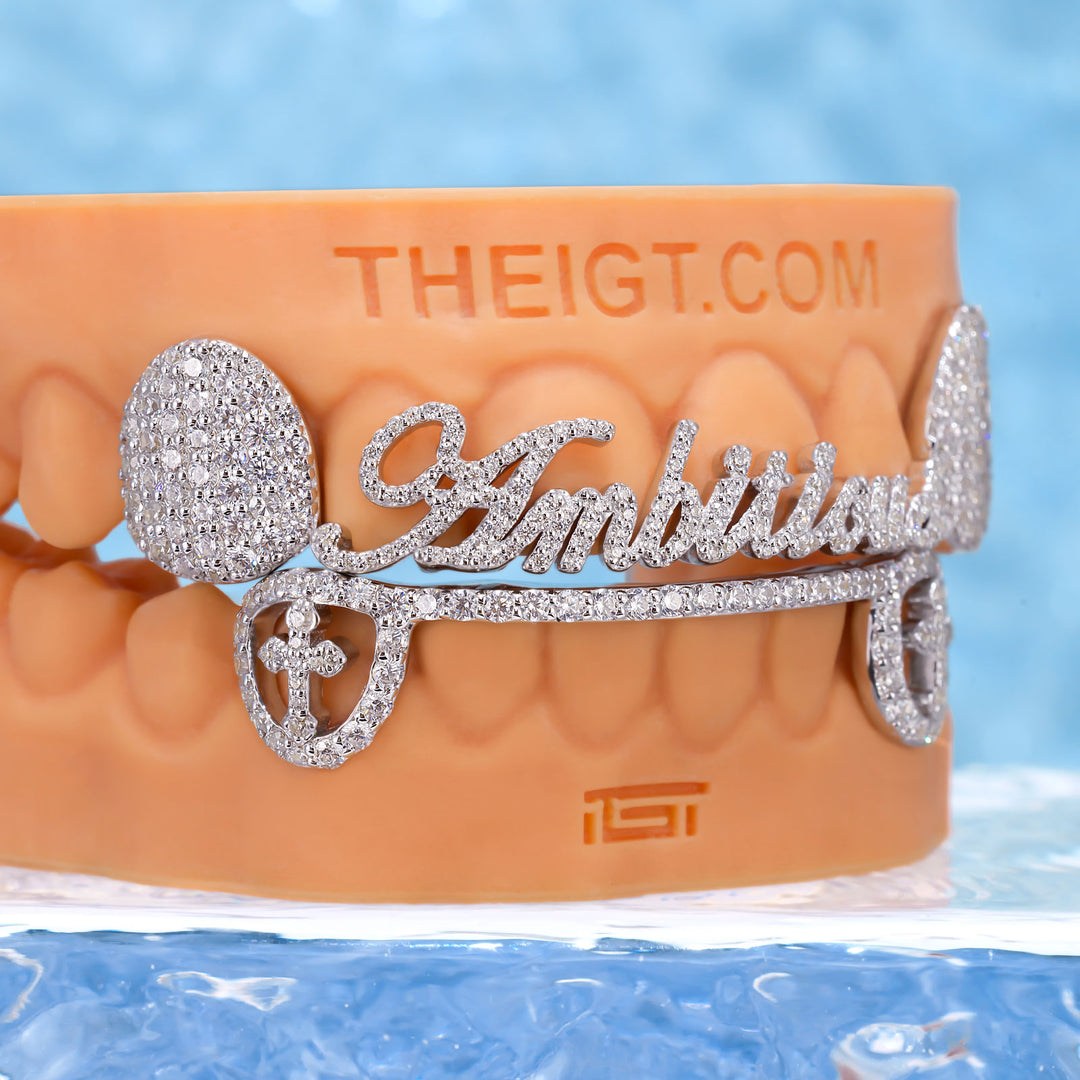 Gothic Script Grillz with Open Cross Canines