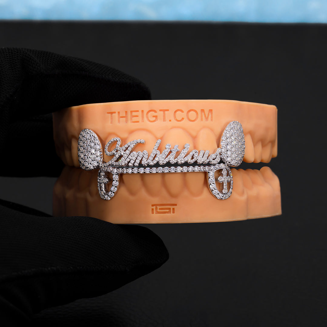 Gothic Script Grillz with Open Cross Canines