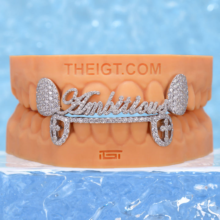 Gothic Script Grillz with Open Cross Canines