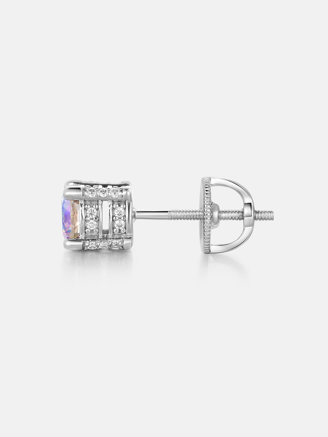 Halo Round Rainbow Moissanite Stud Earrings