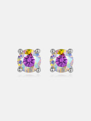 Halo Round Rainbow Moissanite Stud Earrings