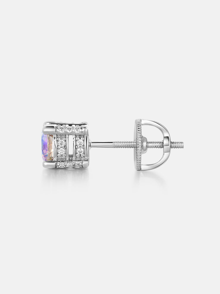 Halo Round Rainbow Moissanite Stud Earrings
