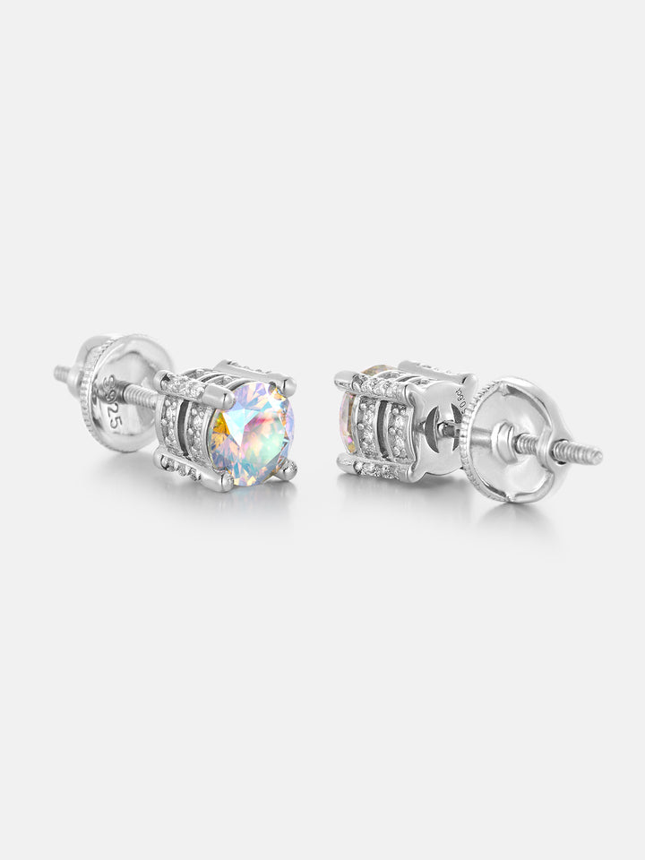 Halo Round Rainbow Moissanite Stud Earrings
