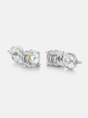 Halo Round Rainbow Moissanite Stud Earrings