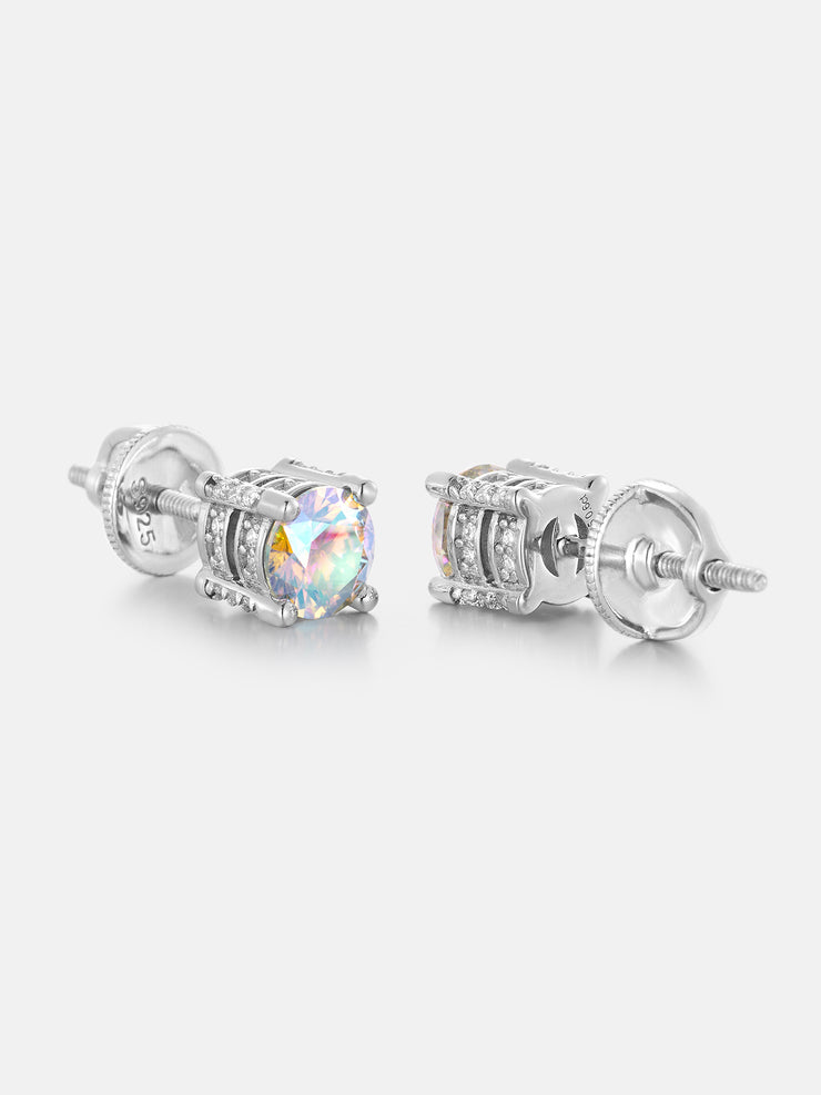Halo Round Rainbow Moissanite Stud Earrings
