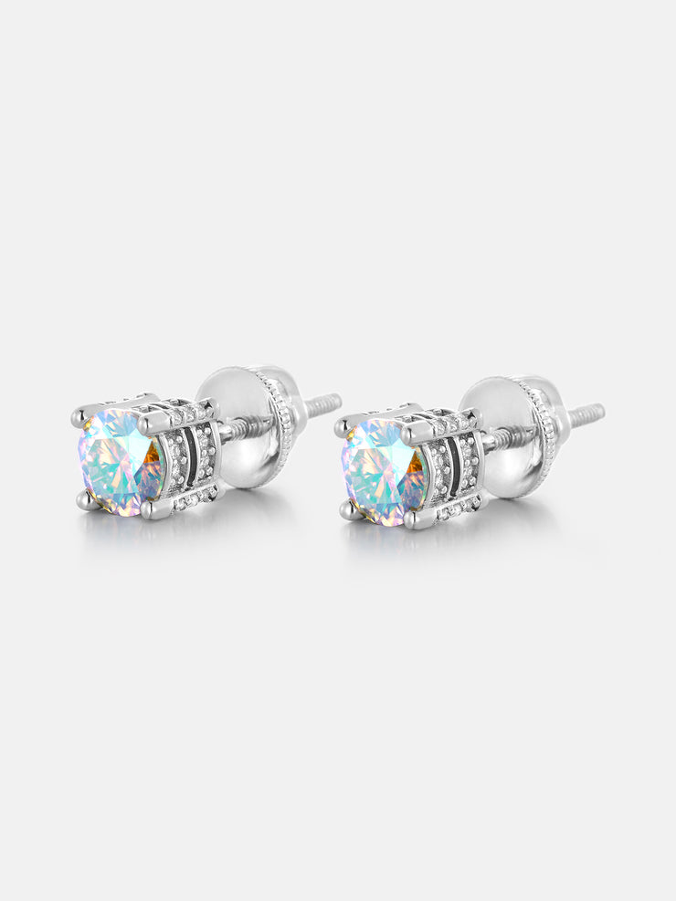 Halo Round Rainbow Moissanite Stud Earrings