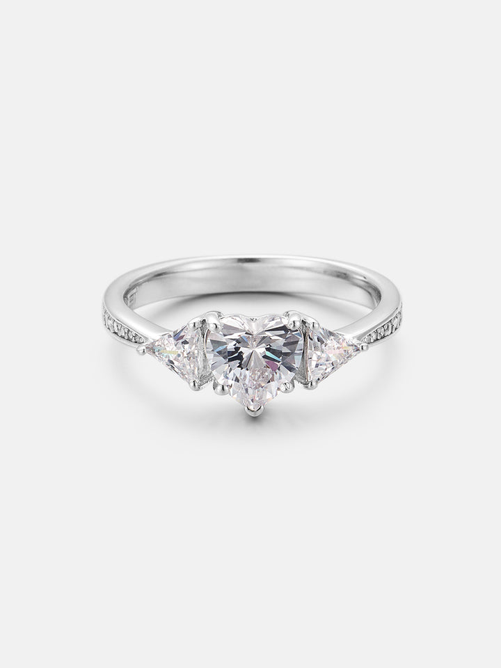 Heart Cut Moissanite Three Stone Engagement Ring