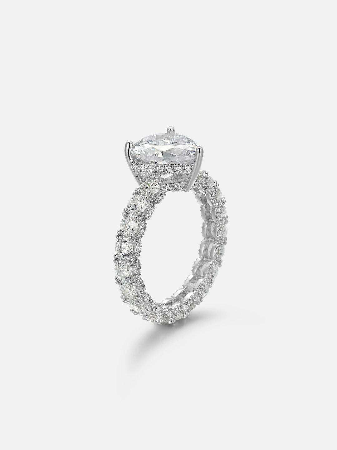 Heart Cut Solitaire Halo Ring with Side Diamonds