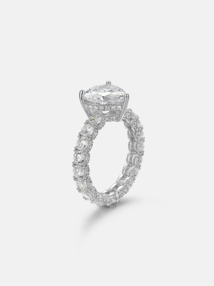 Heart Cut Solitaire Halo Ring with Side Diamonds