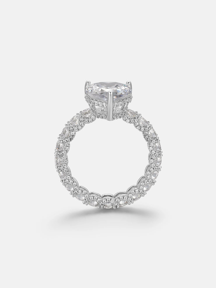 Heart Cut Solitaire Halo Ring with Side Diamonds